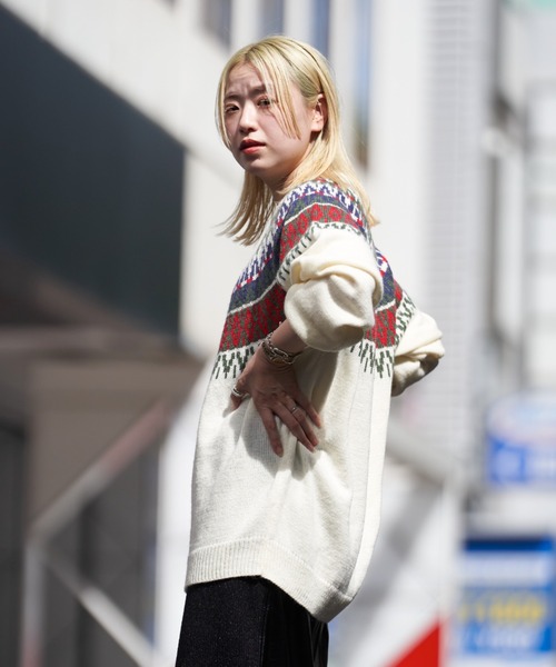 CIAOPANIC(チャオパニック)の「■【WEB限定】求心柄ニット(ニット/セーター・レディース・グレー/ベージュ/アイボリー/ブラック・FREE)」の13枚目の写真