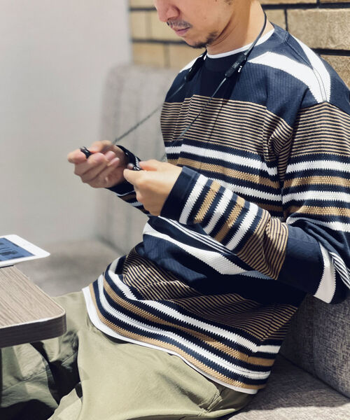 NOLLEY'S goodman（ノーリーズグッドマン）の「パネルタックボーダー プルオーバー（Tシャツ/カットソー・メンズ・ホワイト系4/ネイビー/その他/ブラック系3/ネイビー系3・LL/FREE/M/S/L）」の4枚目の写真