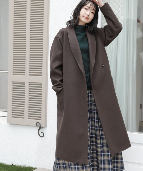 黒のショールカラー チェスターコート Jewelobe コート アウター ショールカラーベルト付きコート レディース