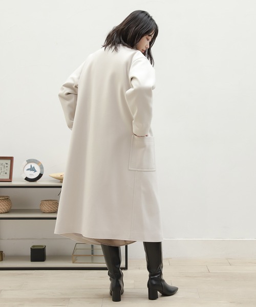 LAKOLE(ラコレ)の「ウーリーテックショールカラーコート / 953533(チェスターコート・レディース・ライトグレー/ダークブラウン/サンドグレー・SMALL/MEDIUM)」の8枚目の写真