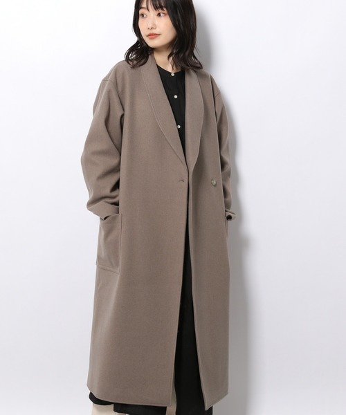 LAKOLE(ラコレ)の「ウーリーテックショールカラーコート / 953533(チェスターコート・レディース・ライトグレー/ダークブラウン/サンドグレー・SMALL/MEDIUM)」の9枚目の写真