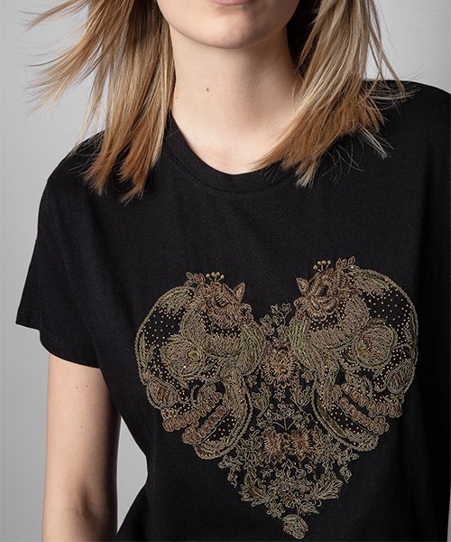 ZADIG&VOLTAIRE（ザディグ　エ　ヴォルテール）の「ZOE DOUBLE HEART CANNETILLE（Tシャツ/カットソー・レディース・ブラック・S/M/XS）」の3枚目の写真
