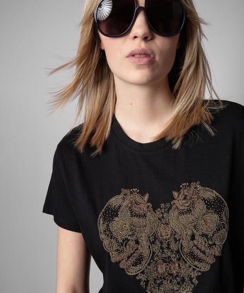 ZADIG&VOLTAIRE（ザディグ　エ　ヴォルテール）の「ZOE DOUBLE HEART CANNETILLE（Tシャツ/カットソー・レディース・ブラック・S/M/XS）」の7枚目の写真