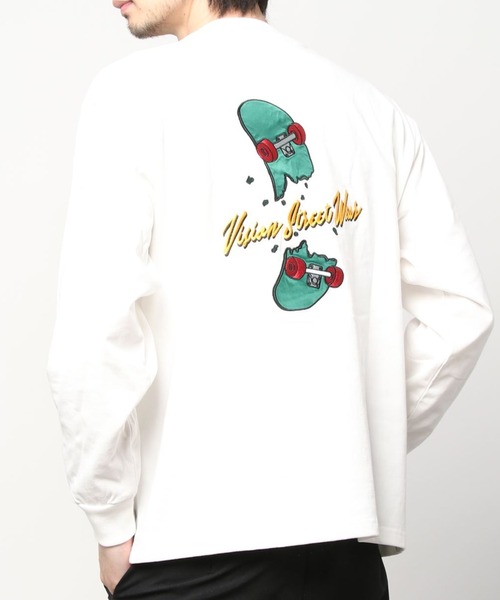 VISION STREET WEAR(ヴィジョンストリートウェア)の「【VISION STREET WEAR/ヴィジョンストリートウェア】バックプリント スケボーサテンワッペン刺繍 ロンT/ 長袖Tシャツ(Tシャツ/カットソー・メンズ・ホワイト/ブラック/ブルー/グリーン・M/L/XL)」の5枚目の写真