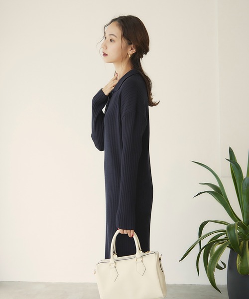 美品✨RANDEBOO ランデブー シャツワンピース ネイビー F 綿100% RANDEBOO（ランデブー）の「Shirt knit op（ワンピース）」 - WEAR