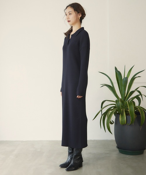 美品✨RANDEBOO ランデブー シャツワンピース ネイビー F 綿100% RANDEBOO（ランデブー）の「Shirt knit op（ワンピース）」 - WEAR