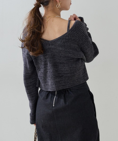 Chico（チコ）の「【新色追加】メランジショート丈カーディガン+キャミSET（カーディガン/ボレロ・レディース・ブラック/ピンク/ブルー/アイボリー/ホワイト・FREE）」の16枚目の写真