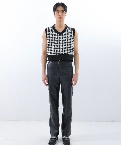 BASIC COTTON(ベーシックコットン)の「【BASIC COTTON/ベーシックコットン】22SS DIA VEST/ダイアベスト Vネックベスト チェックベスト(ベスト・メンズ・グレー/ブラック/グリーン・ONE SIZE)」の7枚目の写真