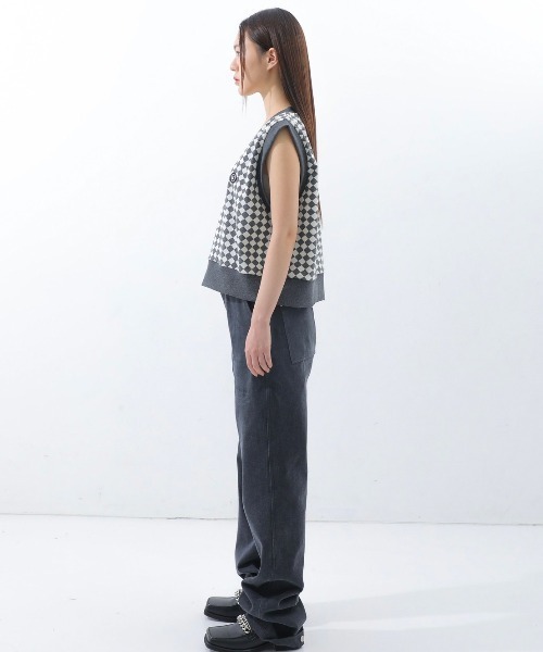 BASIC COTTON(ベーシックコットン)の「【BASIC COTTON/ベーシックコットン】22SS DIA VEST/ダイアベスト Vネックベスト チェックベスト(ベスト・メンズ・グレー/ブラック/グリーン・ONE SIZE)」の19枚目の写真