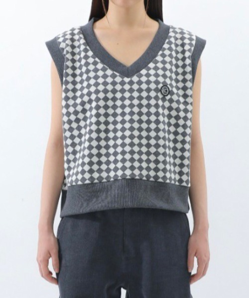 BASIC COTTON(ベーシックコットン)の「【BASIC COTTON/ベーシックコットン】22SS DIA VEST/ダイアベスト Vネックベスト チェックベスト(ベスト・メンズ・グレー/ブラック/グリーン・ONE SIZE)」の17枚目の写真