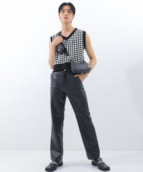 BASIC COTTON(ベーシックコットン)の「【BASIC COTTON/ベーシックコットン】22SS DIA VEST/ダイアベスト Vネックベスト チェックベスト(ベスト・メンズ・グレー/ブラック/グリーン・ONE SIZE)」の14枚目の写真