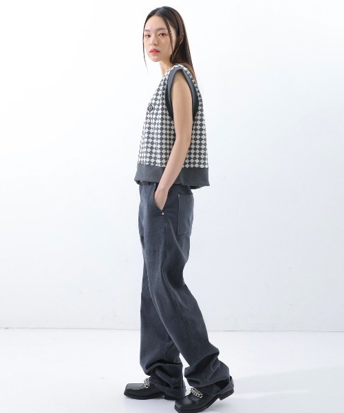 BASIC COTTON(ベーシックコットン)の「【BASIC COTTON/ベーシックコットン】22SS DIA VEST/ダイアベスト Vネックベスト チェックベスト(ベスト・メンズ・グレー/ブラック/グリーン・ONE SIZE)」の22枚目の写真