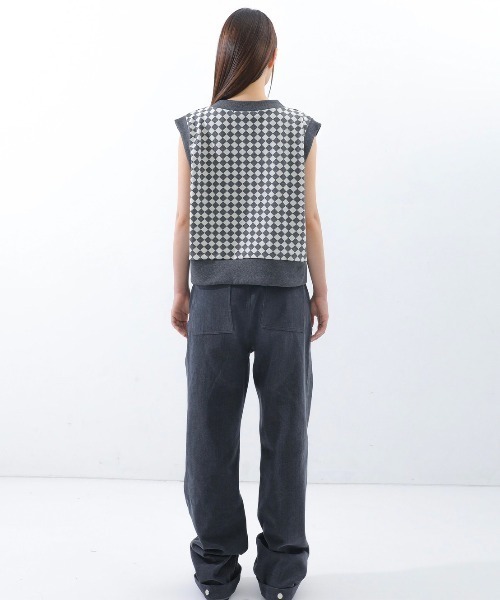 BASIC COTTON(ベーシックコットン)の「【BASIC COTTON/ベーシックコットン】22SS DIA VEST/ダイアベスト Vネックベスト チェックベスト(ベスト・メンズ・グレー/ブラック/グリーン・ONE SIZE)」の20枚目の写真