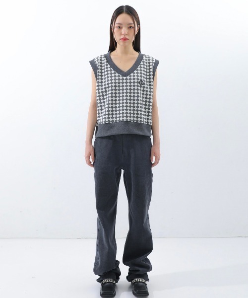 BASIC COTTON(ベーシックコットン)の「【BASIC COTTON/ベーシックコットン】22SS DIA VEST/ダイアベスト Vネックベスト チェックベスト(ベスト・メンズ・グレー/ブラック/グリーン・ONE SIZE)」の18枚目の写真