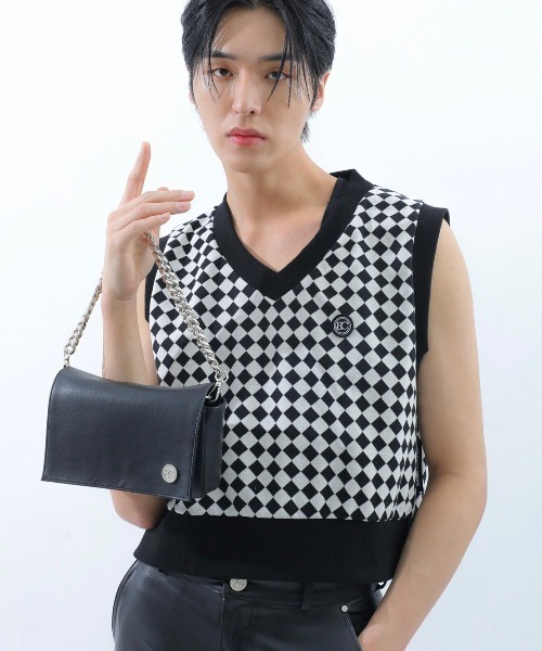 BASIC COTTON(ベーシックコットン)の「【BASIC COTTON/ベーシックコットン】22SS DIA VEST/ダイアベスト Vネックベスト チェックベスト(ベスト・メンズ・グレー/ブラック/グリーン・ONE SIZE)」の5枚目の写真