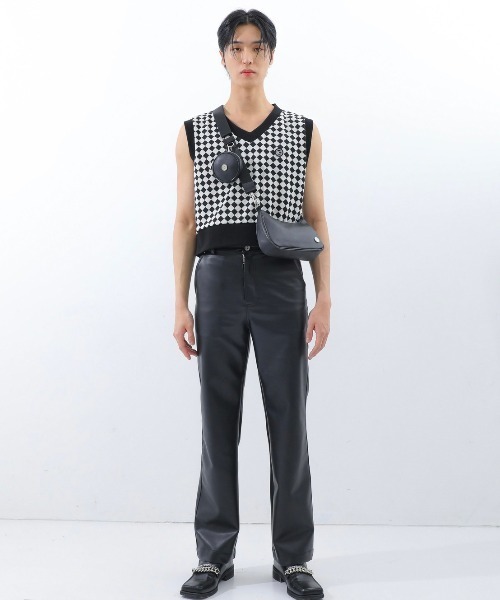 BASIC COTTON(ベーシックコットン)の「【BASIC COTTON/ベーシックコットン】22SS DIA VEST/ダイアベスト Vネックベスト チェックベスト(ベスト・メンズ・グレー/ブラック/グリーン・ONE SIZE)」の13枚目の写真