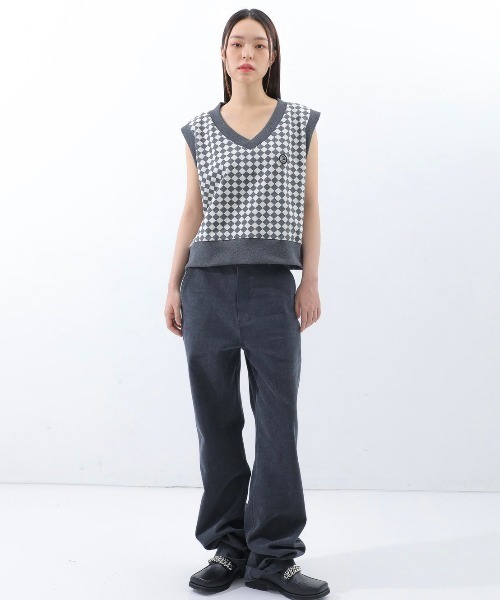BASIC COTTON(ベーシックコットン)の「【BASIC COTTON/ベーシックコットン】22SS DIA VEST/ダイアベスト Vネックベスト チェックベスト(ベスト・メンズ・グレー/ブラック/グリーン・ONE SIZE)」の21枚目の写真