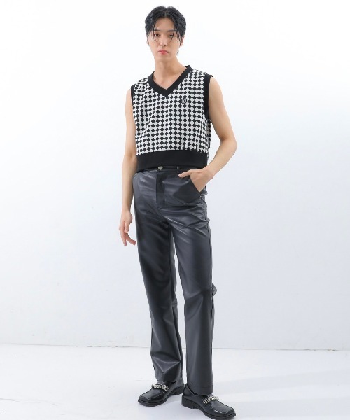 BASIC COTTON(ベーシックコットン)の「【BASIC COTTON/ベーシックコットン】22SS DIA VEST/ダイアベスト Vネックベスト チェックベスト(ベスト・メンズ・グレー/ブラック/グリーン・ONE SIZE)」の10枚目の写真
