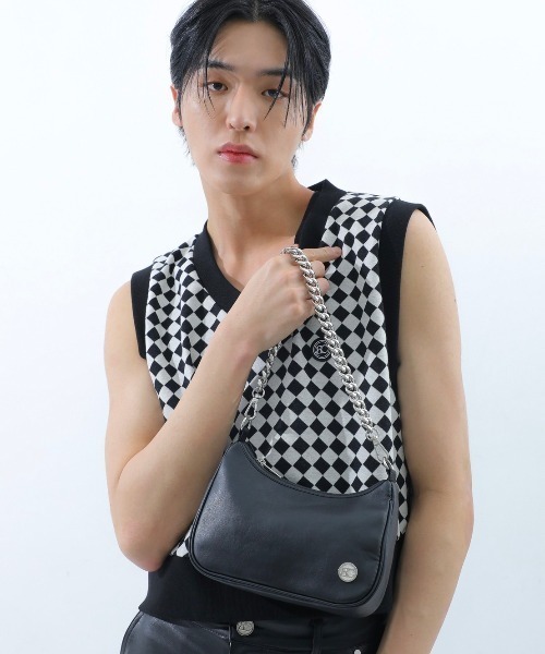 BASIC COTTON(ベーシックコットン)の「【BASIC COTTON/ベーシックコットン】22SS DIA VEST/ダイアベスト Vネックベスト チェックベスト(ベスト・メンズ・グレー/ブラック/グリーン・ONE SIZE)」の6枚目の写真