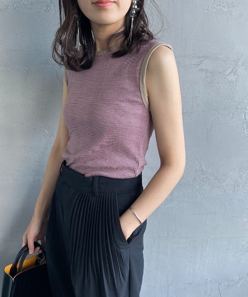 MILLER（ミラー）の「[MILLER/ミラー] 別注 配色パネルリブ ボーダータンクトップ（Tシャツ/カットソー・レディース・ブラウン/グリーン/ライム/ネイビー/ピンク/オレンジ・F）」の5枚目の写真