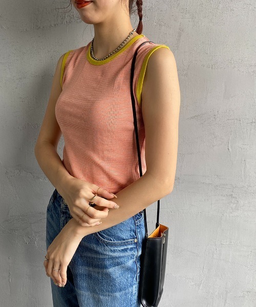 MILLER（ミラー）の「[MILLER/ミラー] 別注 配色パネルリブ ボーダータンクトップ（Tシャツ/カットソー・レディース・ブラウン/グリーン/ライム/ネイビー/ピンク/オレンジ・F）」の16枚目の写真