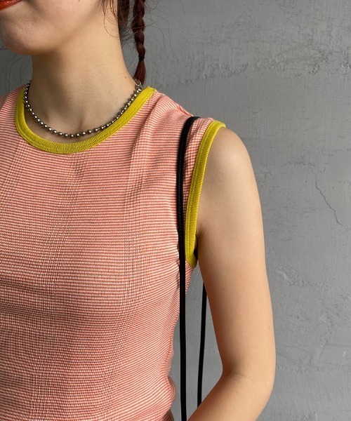 MILLER（ミラー）の「[MILLER/ミラー] 別注 配色パネルリブ ボーダータンクトップ（Tシャツ/カットソー・レディース・ブラウン/グリーン/ライム/ネイビー/ピンク/オレンジ・F）」の17枚目の写真