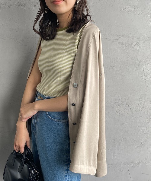 MILLER（ミラー）の「[MILLER/ミラー] 別注 配色パネルリブ ボーダータンクトップ（Tシャツ/カットソー・レディース・ブラウン/グリーン/ライム/ネイビー/ピンク/オレンジ・F）」の20枚目の写真