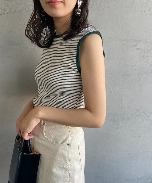 MILLER（ミラー）の「[MILLER/ミラー] 別注 配色パネルリブ ボーダータンクトップ（Tシャツ/カットソー・レディース・ブラウン/グリーン/ライム/ネイビー/ピンク/オレンジ・F）」の13枚目の写真