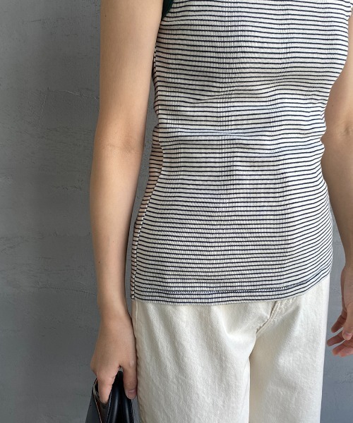 MILLER（ミラー）の「[MILLER/ミラー] 別注 配色パネルリブ ボーダータンクトップ（Tシャツ/カットソー・レディース・ブラウン/グリーン/ライム/ネイビー/ピンク/オレンジ・F）」の14枚目の写真