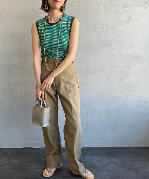 MILLER（ミラー）の「[MILLER/ミラー] 別注 配色パネルリブ ボーダータンクトップ（Tシャツ/カットソー・レディース・ブラウン/グリーン/ライム/ネイビー/ピンク/オレンジ・F）」の7枚目の写真