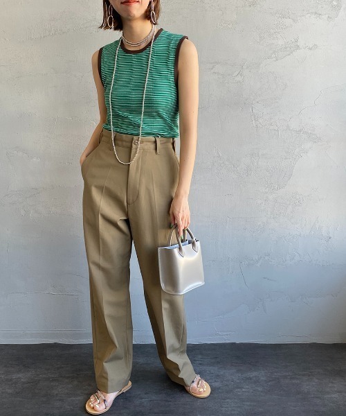 MILLER（ミラー）の「[MILLER/ミラー] 別注 配色パネルリブ ボーダータンクトップ（Tシャツ/カットソー・レディース・ブラウン/グリーン/ライム/ネイビー/ピンク/オレンジ・F）」の11枚目の写真