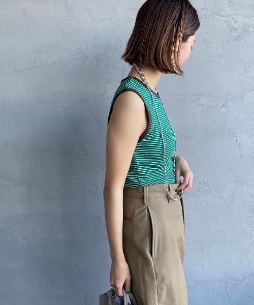 MILLER（ミラー）の「[MILLER/ミラー] 別注 配色パネルリブ ボーダータンクトップ（Tシャツ/カットソー・レディース・ブラウン/グリーン/ライム/ネイビー/ピンク/オレンジ・F）」の22枚目の写真