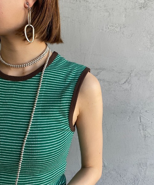 MILLER（ミラー）の「[MILLER/ミラー] 別注 配色パネルリブ ボーダータンクトップ（Tシャツ/カットソー・レディース・ブラウン/グリーン/ライム/ネイビー/ピンク/オレンジ・F）」の12枚目の写真