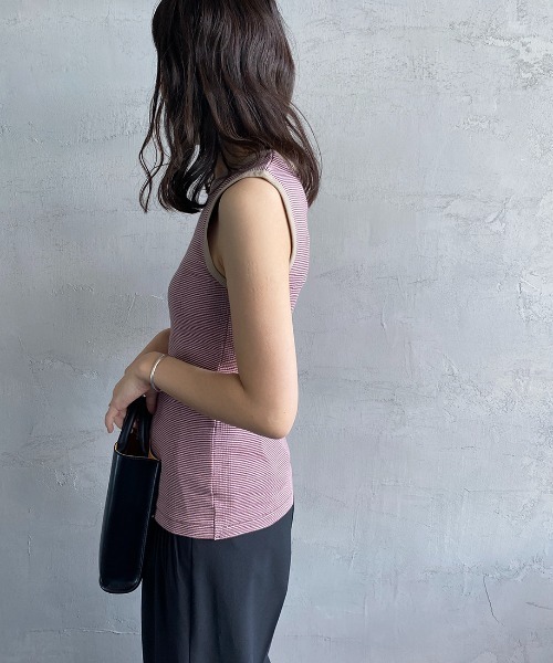 MILLER（ミラー）の「[MILLER/ミラー] 別注 配色パネルリブ ボーダータンクトップ（Tシャツ/カットソー・レディース・ブラウン/グリーン/ライム/ネイビー/ピンク/オレンジ・F）」の15枚目の写真