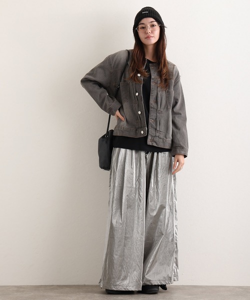 ElegChic（エレグシック）の「ラウンドカラーGジャン（デニムジャケット・レディース・ネイビー/ブルー/グレー・3L/L/XL/4L/M）」の2枚目の写真