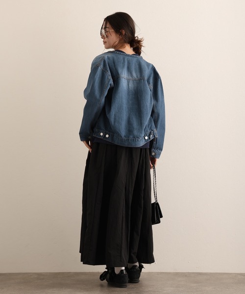 ElegChic（エレグシック）の「ラウンドカラーGジャン（デニムジャケット・レディース・ネイビー/ブルー/グレー・3L/L/XL/4L/M）」の5枚目の写真