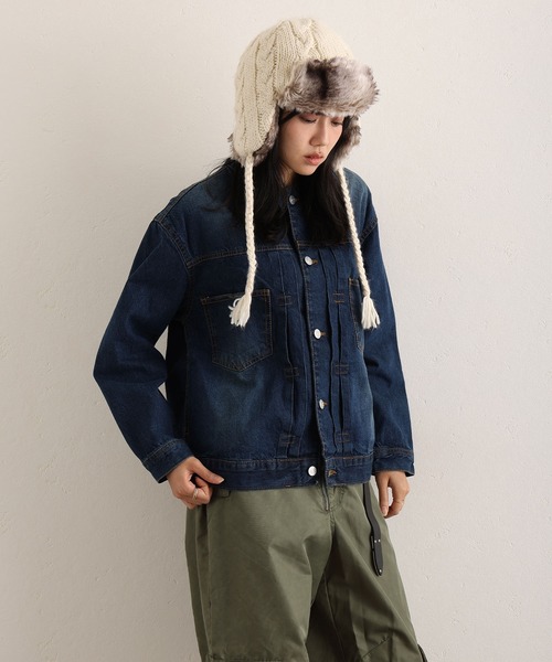 ElegChic（エレグシック）の「ラウンドカラーGジャン（デニムジャケット・レディース・ネイビー/ブルー/グレー・3L/L/XL/4L/M）」の8枚目の写真