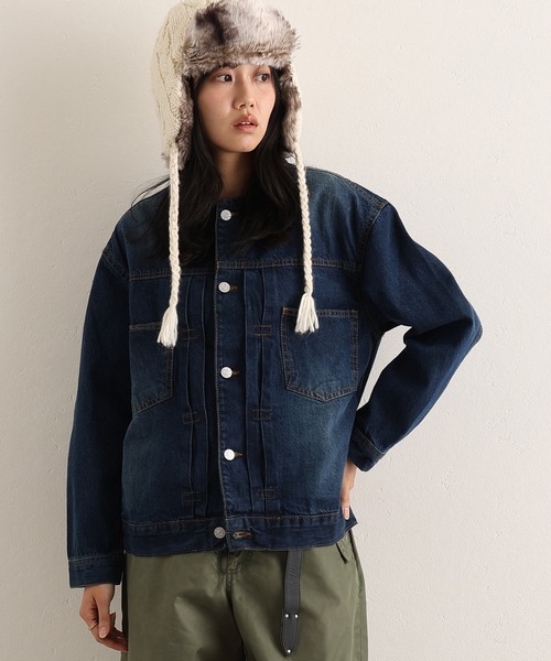 ElegChic（エレグシック）の「ラウンドカラーGジャン（デニムジャケット・レディース・ネイビー/ブルー/グレー・3L/L/XL/4L/M）」の9枚目の写真