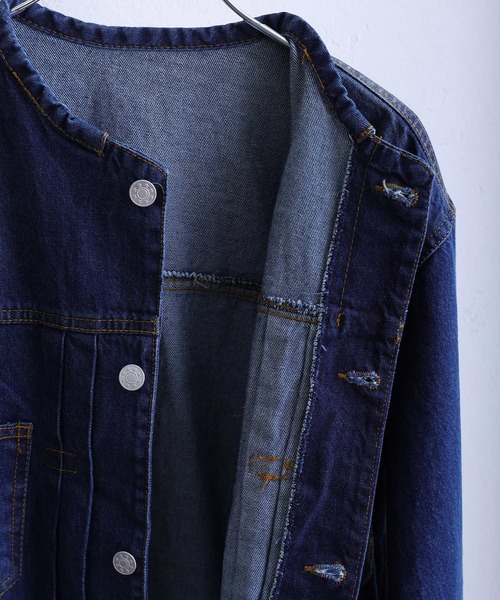 ElegChic（エレグシック）の「ラウンドカラーGジャン（デニムジャケット・レディース・ネイビー/ブルー/グレー・3L/L/XL/4L/M）」の12枚目の写真