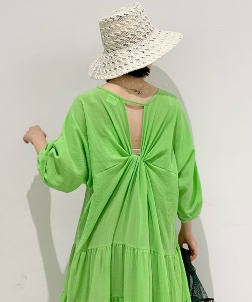 CIAOPANIC（チャオパニック）の「バックツイストティアードワンピース（ワンピース・レディース・ブラック/グリーン・FREE）」の10枚目の写真