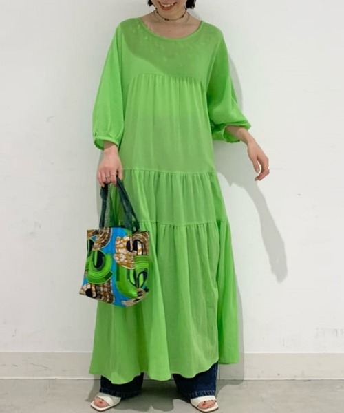 CIAOPANIC（チャオパニック）の「バックツイストティアードワンピース（ワンピース・レディース・ブラック/グリーン・FREE）」の12枚目の写真