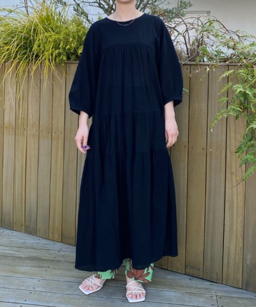 CIAOPANIC（チャオパニック）の「バックツイストティアードワンピース（ワンピース・レディース・ブラック/グリーン・FREE）」の4枚目の写真