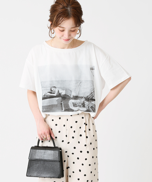 B.C STOCK（ベーセーストック）の「Yacht Lady フォトTシャツ（Tシャツ/カットソー・レディース・ホワイト/ブラウン・FREE）」の4枚目の写真