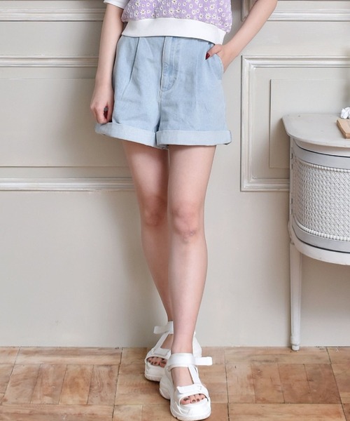 ems excite（エムズエキサイト）の「ロールアップデニムSPT（デニムパンツ・レディース・ブラック/オフホワイト/ケミカルウォッシュ/ブルー系その他5・FREE）」の4枚目の写真