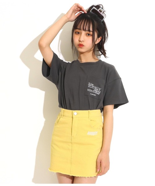 ANAP GiRL(アナップガール)の「ポケットデザインTシャツ(Tシャツ/カットソー・キッズ・ホワイト/イエロー/スミクロ・S/M)」の1枚目の写真
