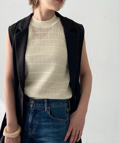 HER CLOSET(ハークローゼット)の「【shemoshelly】アメリカンスリーブメッシュニットトップス(ニット/セーター・レディース・ブラック/カーキ/アイボリー/テラコッタ・M)」の13枚目の写真
