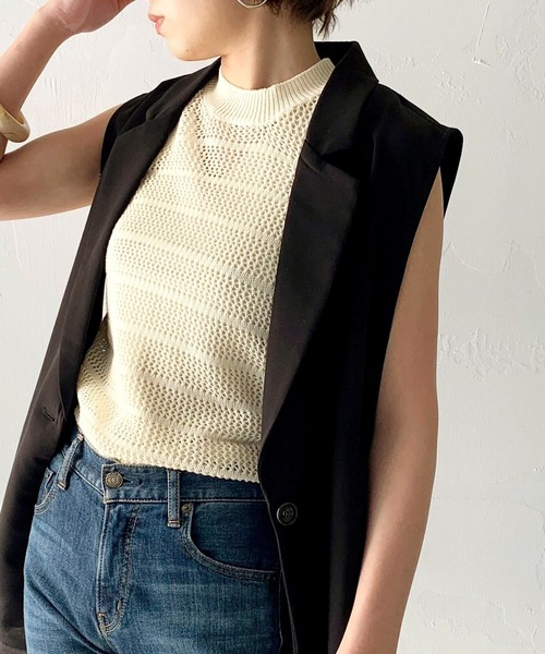 HER CLOSET(ハークローゼット)の「【shemoshelly】アメリカンスリーブメッシュニットトップス(ニット/セーター・レディース・ブラック/カーキ/アイボリー/テラコッタ・M)」の22枚目の写真