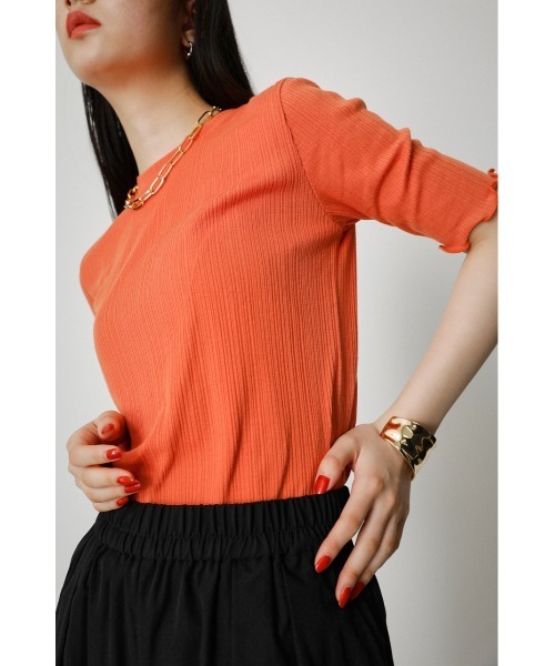 AZUL by moussy(アズールバイマウジー)の「MELLOW SHORT SLEEVE TOPS/メロウショートスリーブトップス(Tシャツ/カットソー・レディース・ピンク/ダークブルー/ホワイト/オレンジ/ブラック・MEDIUM/SMALL)」の5枚目の写真
