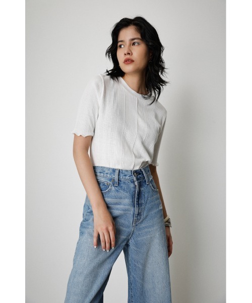 AZUL by moussy(アズールバイマウジー)の「MELLOW SHORT SLEEVE TOPS/メロウショートスリーブトップス(Tシャツ/カットソー・レディース・ピンク/ダークブルー/ホワイト/オレンジ/ブラック・MEDIUM/SMALL)」の6枚目の写真