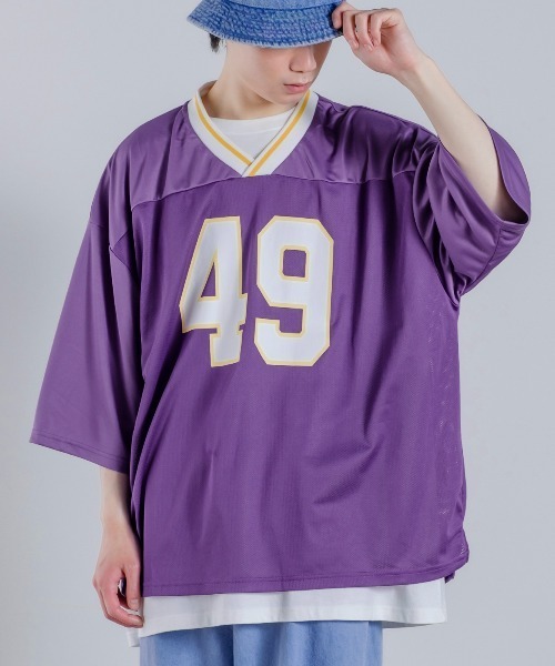 improves（インプローブス）の「メッシュ ナンバリングプリント オーバーサイズ Vネック Tシャツ（Tシャツ/カットソー・メンズ・ブラック/グリーン/パープル・MEDIUM/LARGE/X-LARGE）」の3枚目の写真